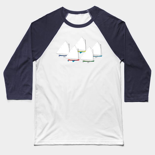 Cotuit Skiff Sailboats Racing Baseball T-Shirt by CHBB